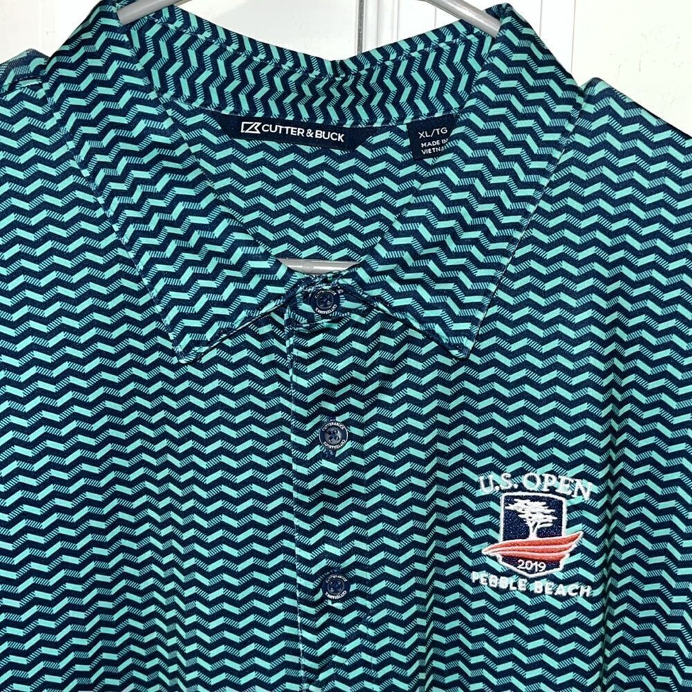C & B Stretch Blue/Green Print US Open 2019 Pebble Beach golf shirt XL men’s